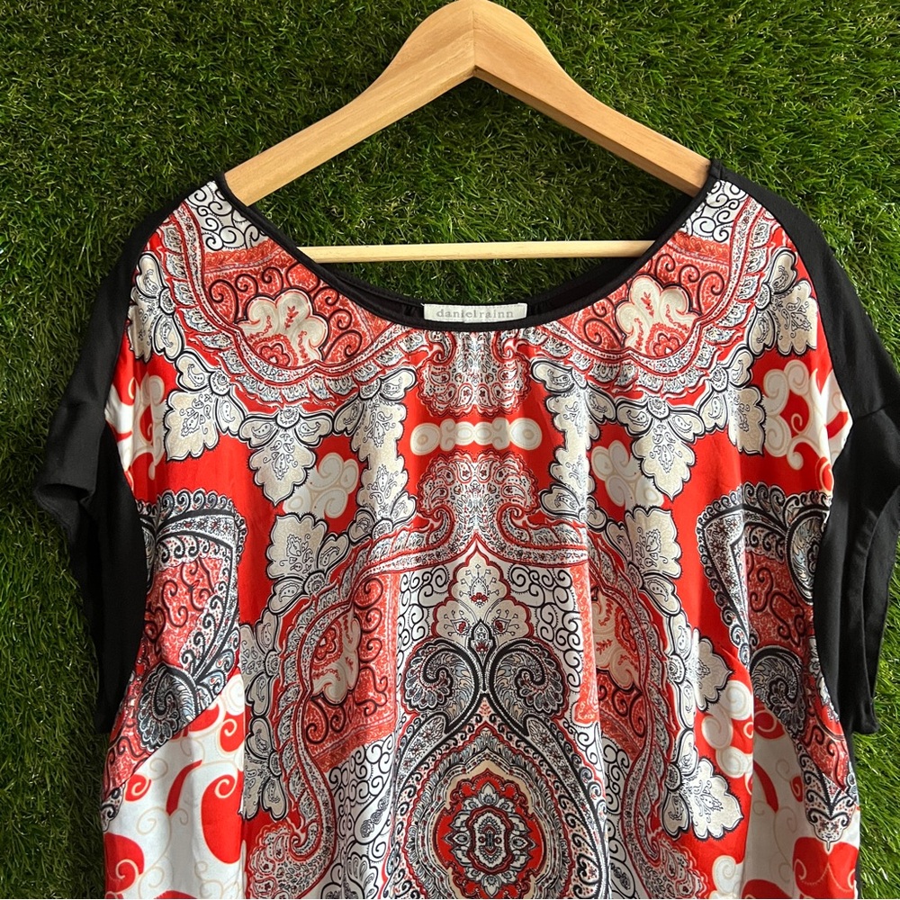 Daniel Rainn Paisley Mixed Media Short Sleeve Top XXL Plus Curvy - Picture 3 of 5